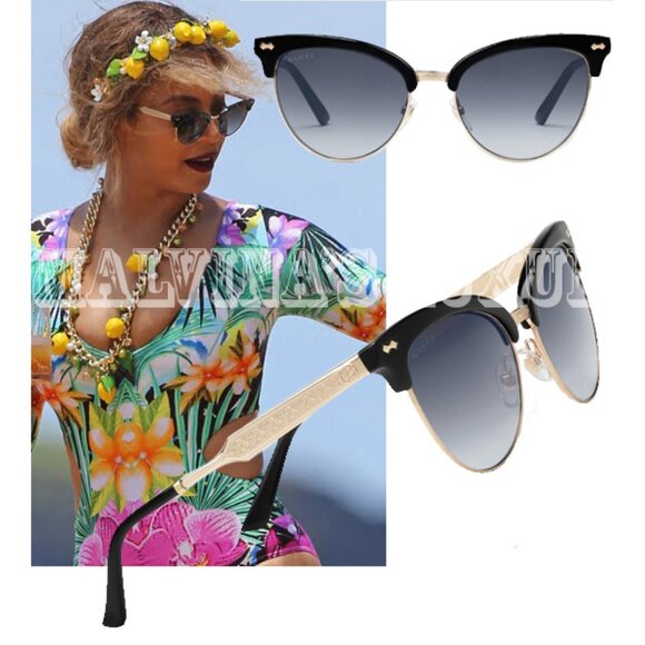 GUCCI SUNGLASSES BLACK GG 4283/S ANW9O CAT EYE GOLD METAL CURRENT - Picture 1 of 10